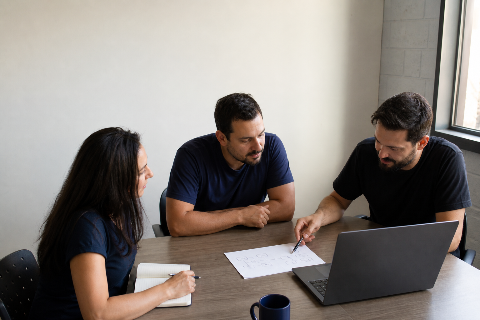 Equipe pequena realizando diagnóstico de processos digitais