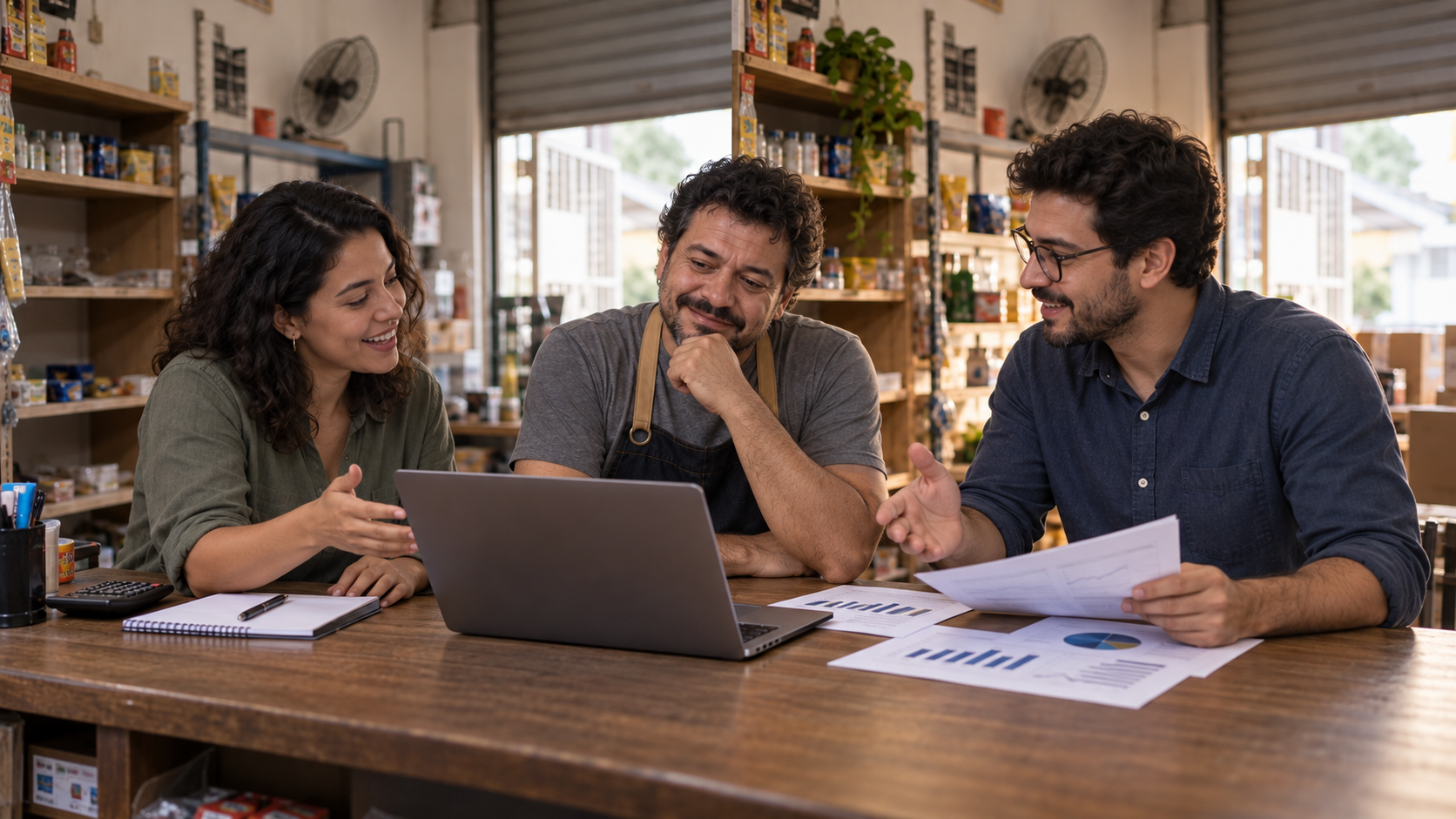 Equipe da Integração Virtual reunida com o lojista na própria loja