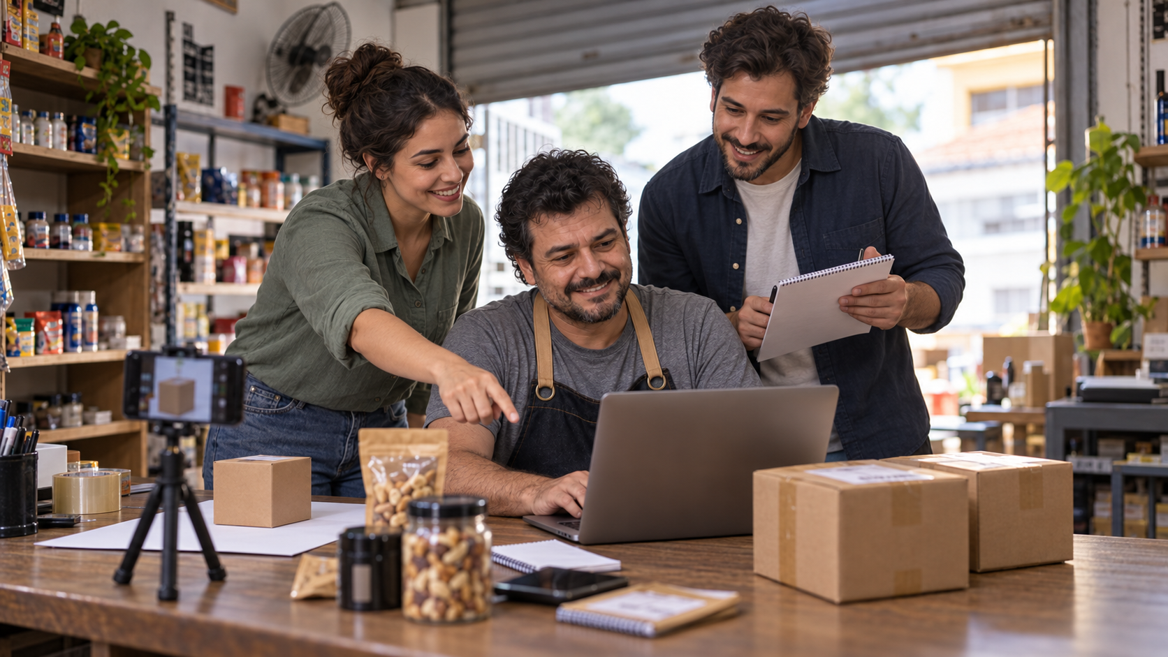 Equipe ensinando o lojista a operar seus canais digitais